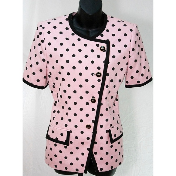 Kasper Pink Black Polka Dot Short Sleeve Blazer 4 - Picture 6 of 7